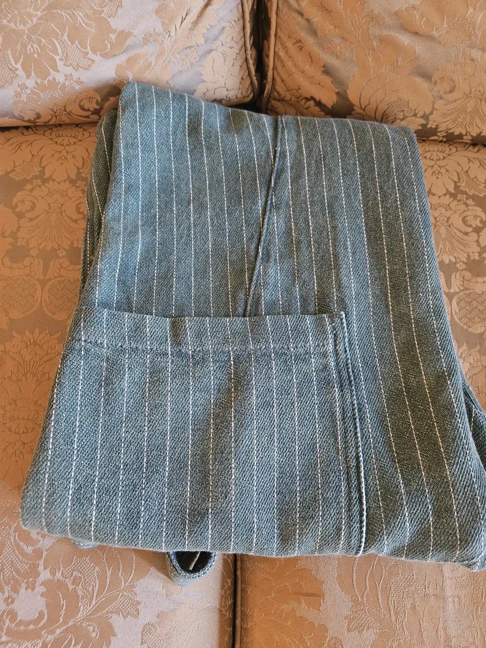 NWOT We The Free Green Pinstripe Linen-Blend Overalls Jumpsuit - Picture 15 of 16